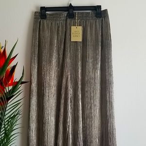 Torn by Ronny Kobo Metallic Pleated Wide-Leg Pants - Silver